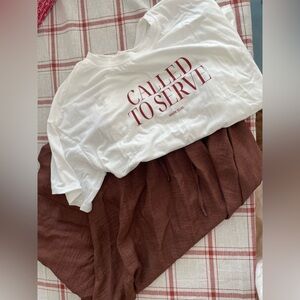 White Graphic Tee with Red Text outfit